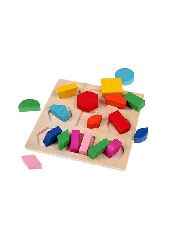 Grizzly 3-Piece Geometric Matching Blocks Pegged Puzzle, Multicolour