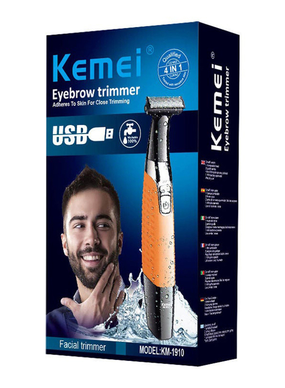 Kemei Waterproof Rechargeable Electric Shaver Trimmer, KM-1910, Orange/Black