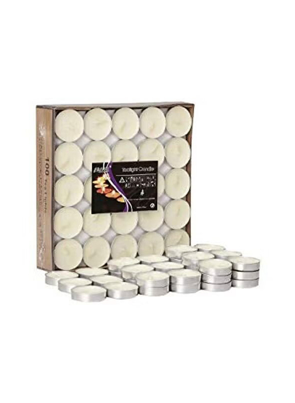 Saubhagya Global 100-Piece Unscented Smokeless Tea Light Wax Candles, White