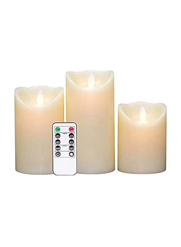 Flameless Candles Moving Wick Electric Led Candles Battery Operated Pillar Real Wax Flickering Sets with Remote, Beige