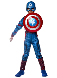 Fancydresswale Captain America Muscle Costume And Shield, Multicolour