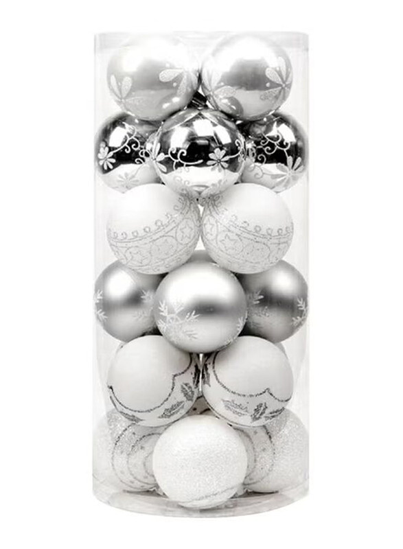 

Generic 6cm Tree Ball Hanging Ornament, 24-Piece, Silver