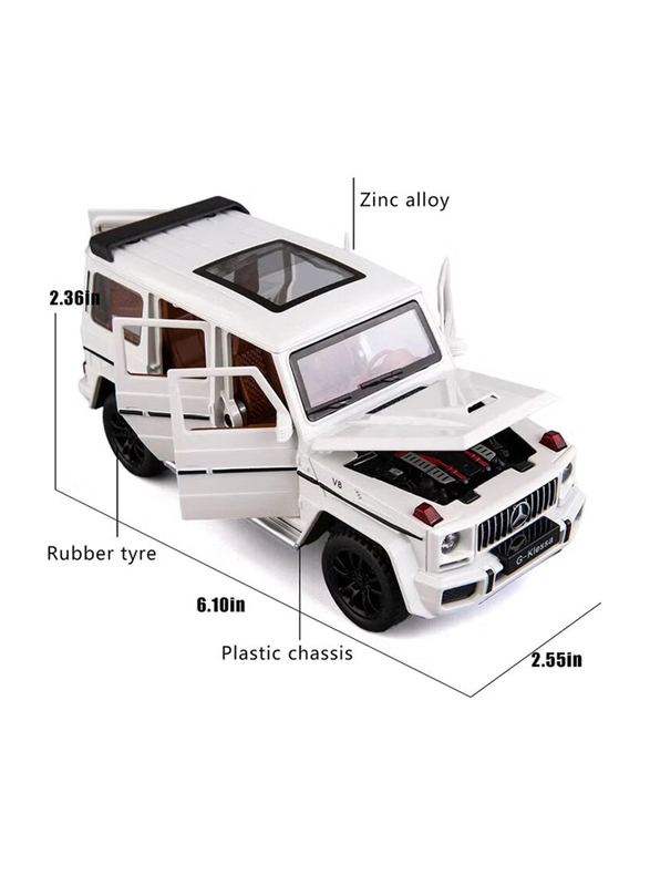 Die Cast 1:24 Scale Mercedes Benz V12 G63 AMG Die Cast Model Zinc Alloy Pull Back Toy Cars with Sound and Light, White