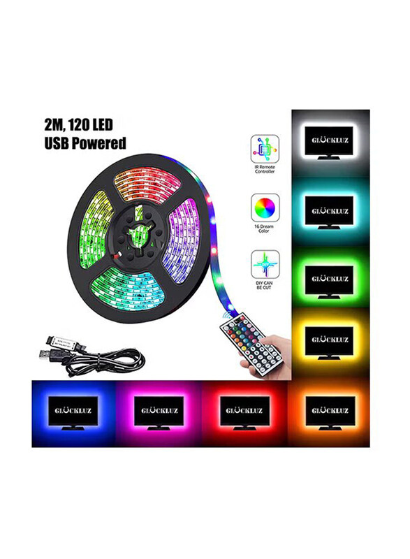

Gluckluz 2-Meter 60 LED Strip Light Cable with USB Remote, Multicolour