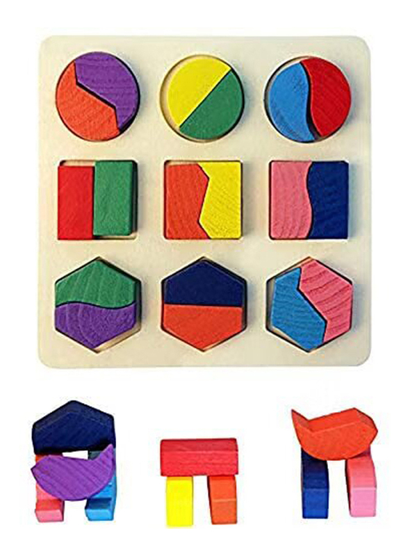 Beauenty Wooden Multifunction Children Math Shapes Geometric Puzzle Learning Education Toys, 3 Packs, Ages 3+