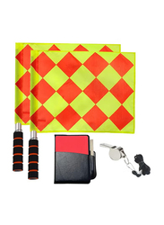 Soccer Referee Flag, Red & Yellow Cards with Notebook & Pencil, Match Football Linesman Flags, Coach Referee Stainless Steel Whistles Set, Multicolour