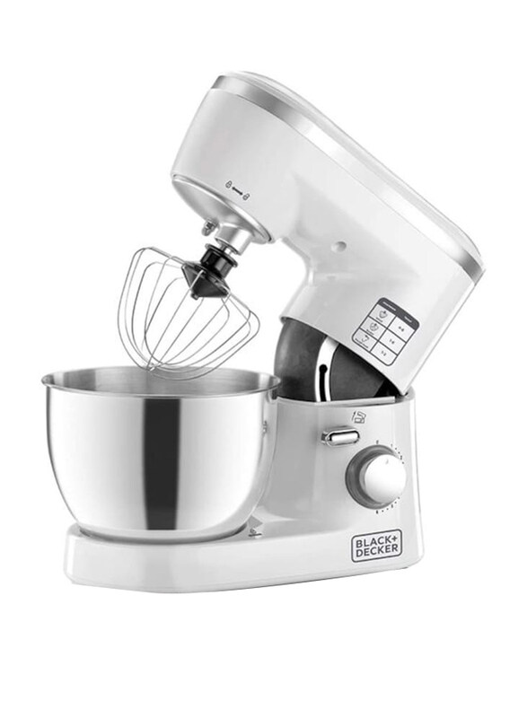 

Black+Decker 6 Speed Stand Mixer with Stainless Steel Bowl, 1000W, SM1000-B5, White/Silver