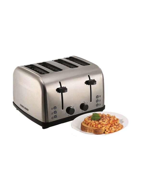 

Black+Decker 4 Slice Stainless Steel Toaster, 1800W, ET304, Grey