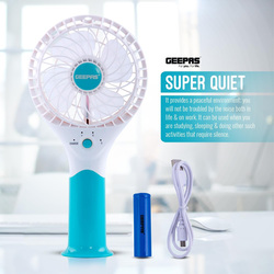 Geepas Rechargeable Mini Personal Portable Fan with 3 Speed, Pink/White