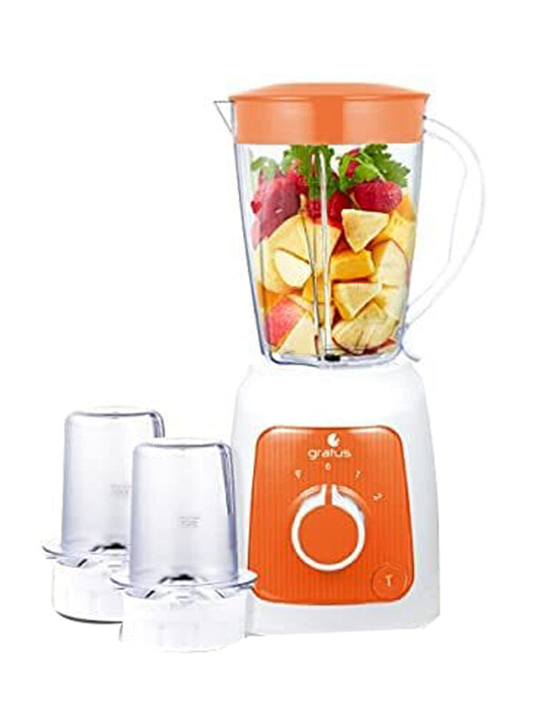 

Gratus 1.65L Jar & 2 Grinder Jar Blender with 2 Speeds Pulse Turbo, 350W, GBG3503TFC, Orange