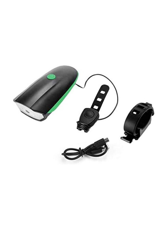 

Generic USB Charge Bicycle LED Lamp Bike Light Electric Horn Cycling Headlight Handlebar Flashlight Bicycle, Black/Green