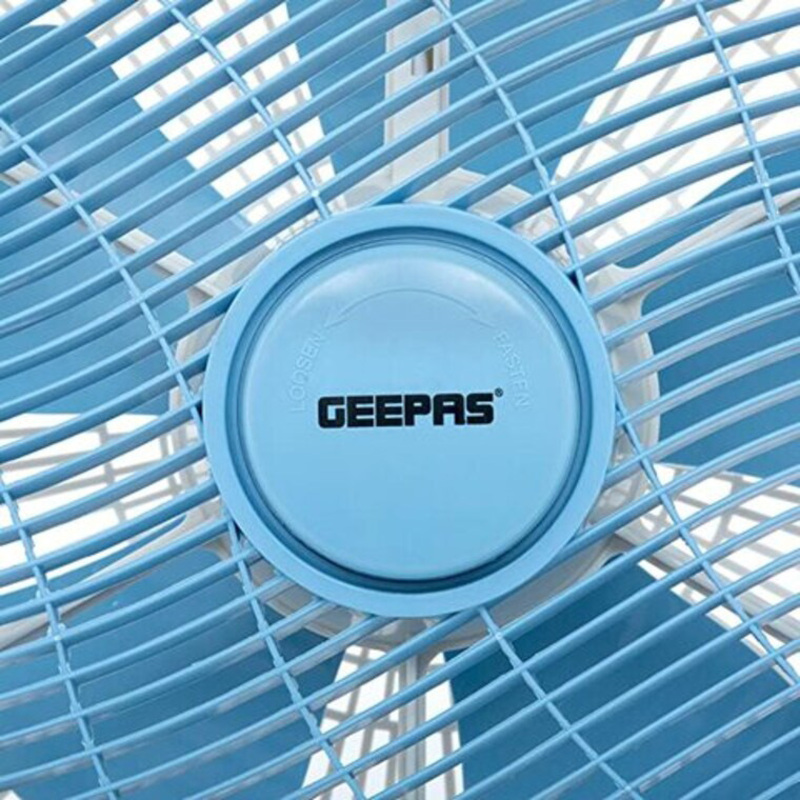 Geepas 12-inch Personal Desk Fan with 43W Powerful Copper Motor Table Fan for Home, Blue/White