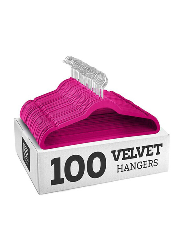 

Zober 100-Piece Non-Slip Velvet Ultra Thin Space Saving 360 Degree Swivel Hook Strong & Durable Clothes Hangers, Pink