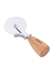 Royalford 1-Piece Wooden Handle With Stainless Steel Blade Multipurpose Slicer Wheel Pizza Cutter, Silver/Brown