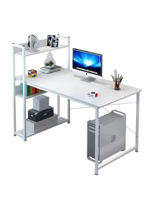 

Generic 4-Tier Computer Desk with Bookshelf, White