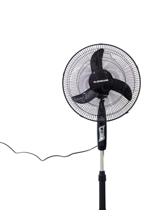 Olsenmark 16-inch Portable Strong Stand Fan with Guard 3 Leaf Strong Blades & Powerful Motor, Black