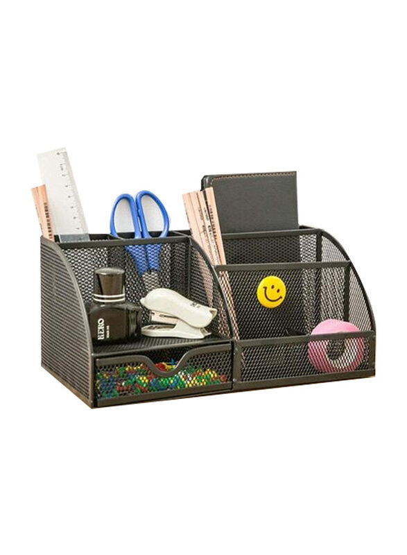 

Generic Office Desk Organizer with 7 Compartments, Drawer and Pen Holder, Black