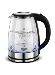 Clikon 1.8L Glass Body Electric Kettle with LED Glow Indicator, Cordless, Boil Dry Protection & Smart Power Off Technology, 1500W, CK5138, Clear