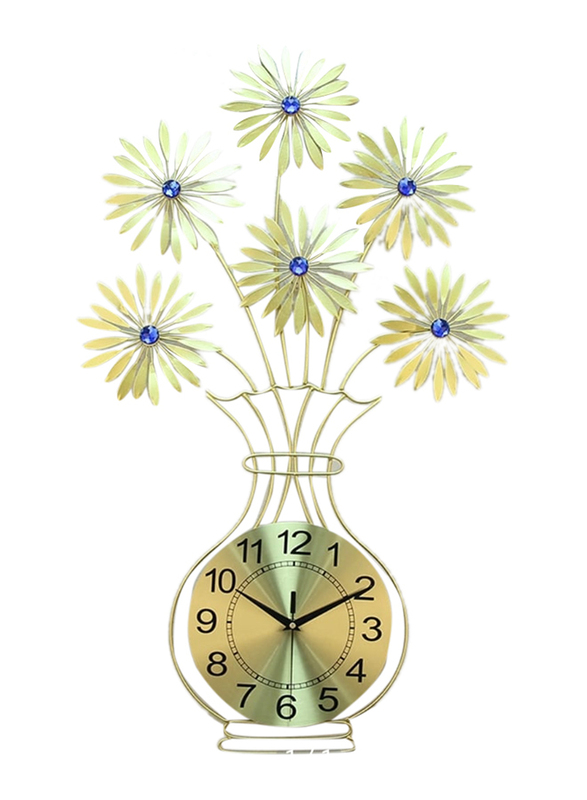 Perfect Mania Vase Shape Sun Flower Design Wall Clock, Gold