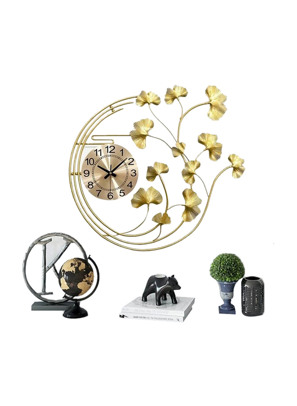 Perfect Mania Gold Leaf Metal Art Wall Clock, Gold