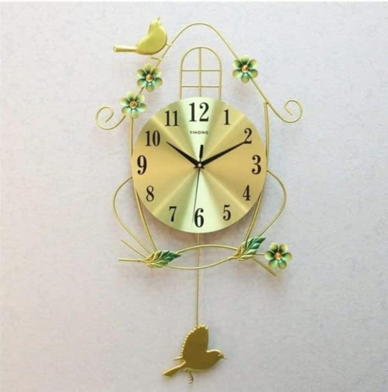 Perfect Mania Gift Modern Bird Cage Golden Wall Clock, Gold
