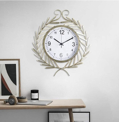 Perfect Mania Gift Metal Wheat Border Design Modern Fashionable Wall Clock, White