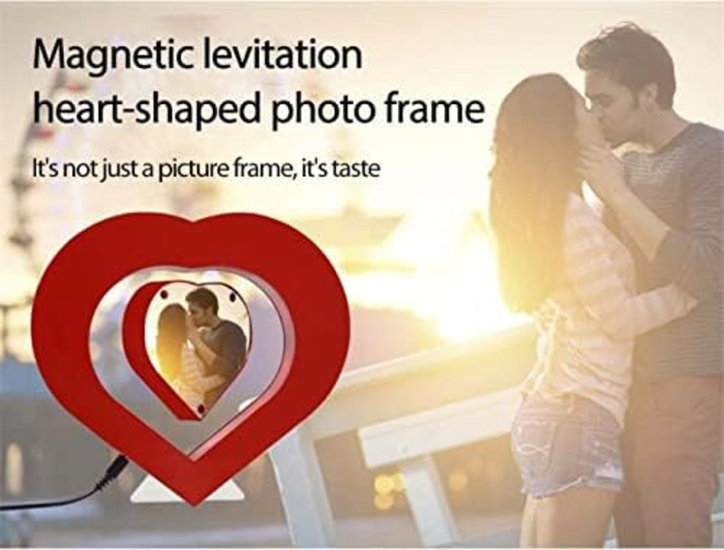 Perfect Mania Gift Heart Shape Magnetic Floating Photo Frame Led Light, Red