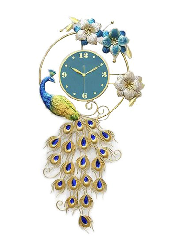 Perfect Mania Peacock Wrought Iron Wall Clock, Multicolour