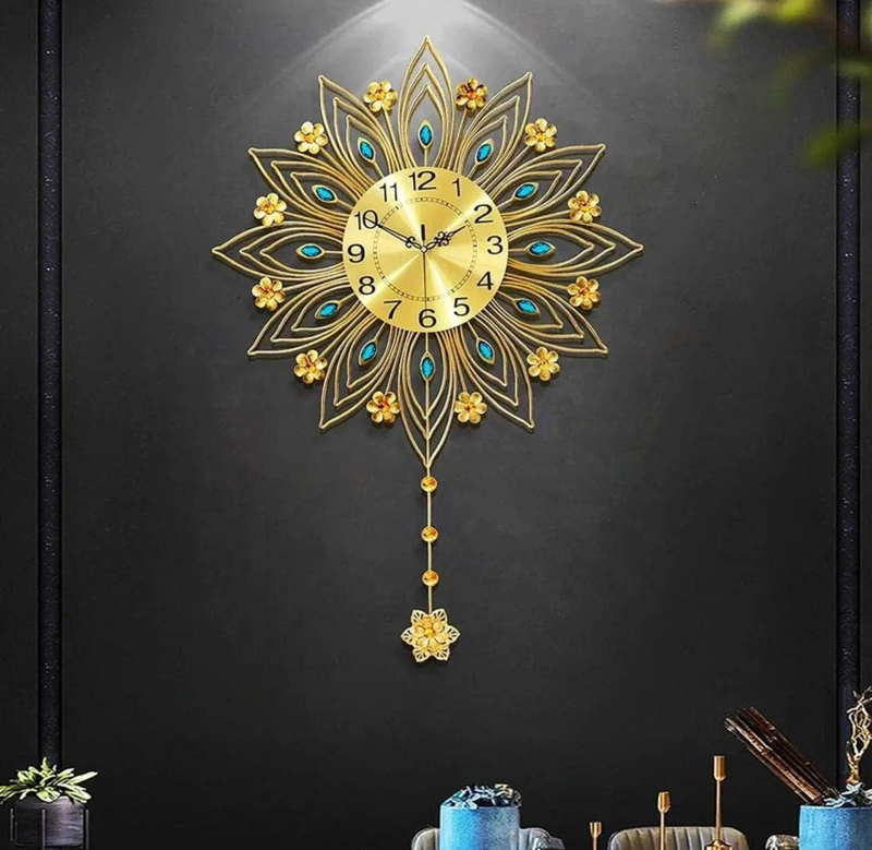 Perfect Mania Gift Golden Flower Wall Clock, Gold
