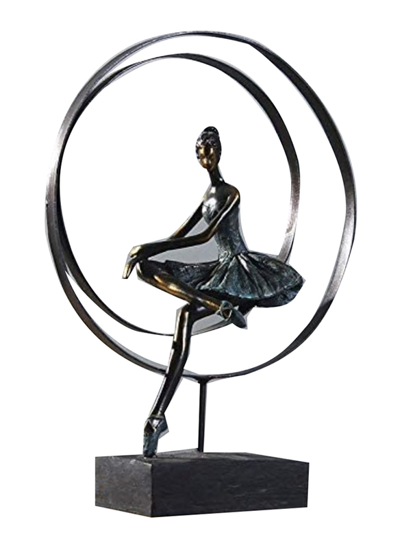 Perfect Mania Ballerina Sculpture Abstract with Circle Metal Base, Black