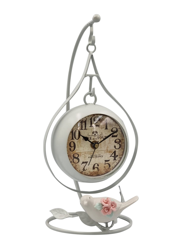 Perfect Mania Creative Bird Iron Art Alarm Silent Retro Classic Desk Clock, White