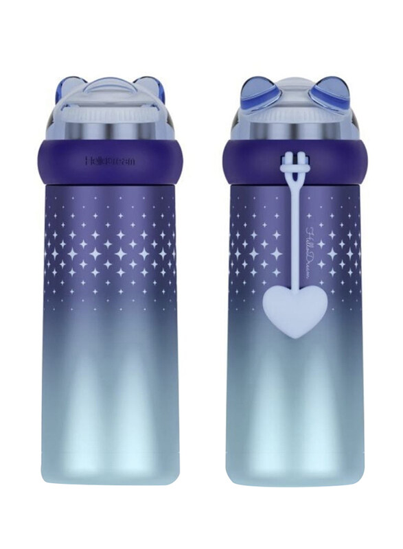 Perfect Mania 350ml Rabbit Ear Insulated Stainless Steel Vacuum Bottle for Kids, Violet/Teal