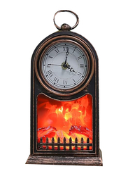 Perfect Mania Home Decor LED Fire Lamp with Rustic Clock Design, Brown