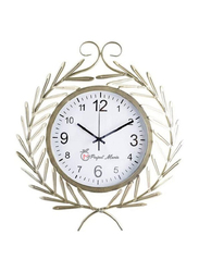 Perfect Mania Wheat Metal Design Wall Clock, Gold/White