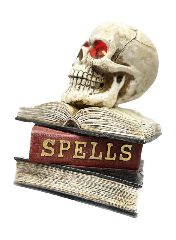 

Perfect Mania Gift Skull With Spell Books Led Lights Halloween Statue, Multicolour