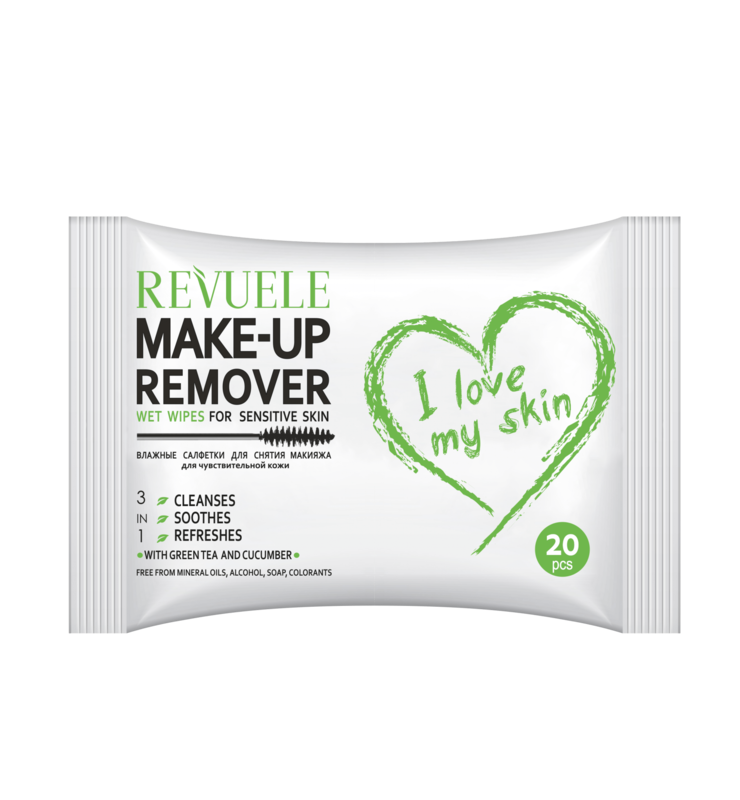 Revuele Wet Wipes Make-Up Remover For Sensitive Skin With Green Tea And Cucumber
