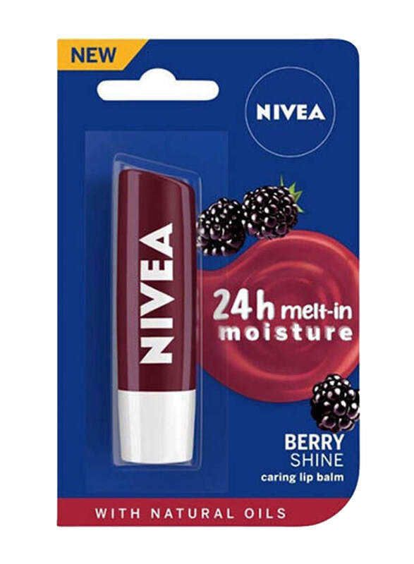 

Nivea 24h Moisture Caring Lip Balm, Blackberry Shine, Red