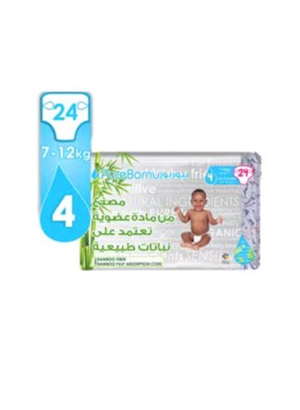 

Pure Born Kisses Print Diaper, Size 4, 7-12 Kg, 24 Count
