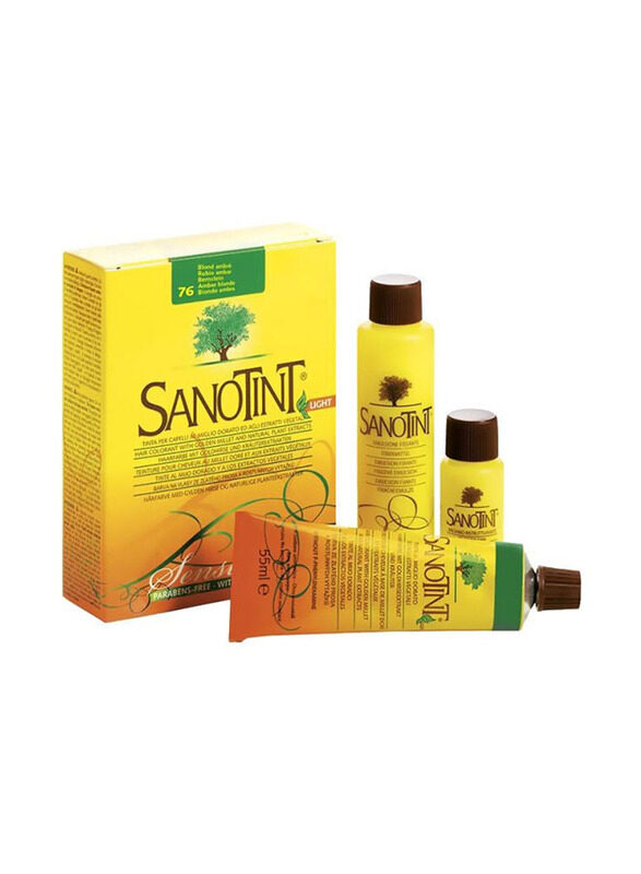 

Sanotint Sensitive Permanent Hair Dye with Colour Paste 55, Fixer 55, Revitalizing Balm 15ml, 4 Pieces, 76 Amber Blonde