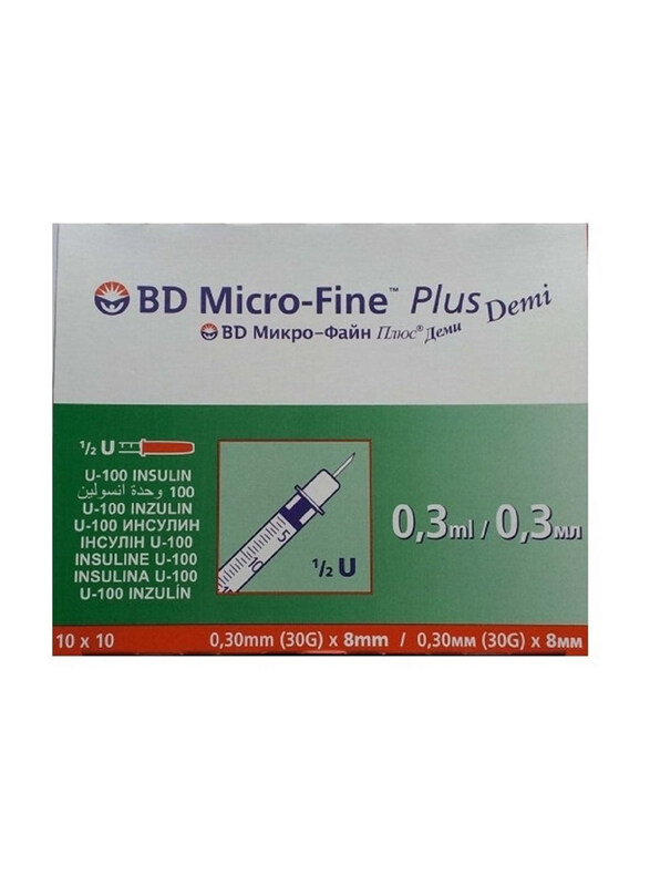 

BD Micro-Fine Plus Insulin Syringes, 30g x 8mm, 0.3ml, 100 Pieces, Multicolour