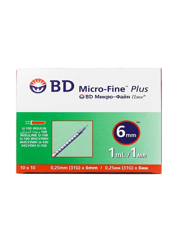 

BD Micro-Fine Plus Insulin Syringes, 31g x 6mm, 1ml, 100 Pieces, Multicolour