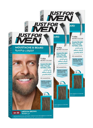 Just For Men X 3 Brush-In Color Gel for Mustache & Beard, M-35 Medium Brown