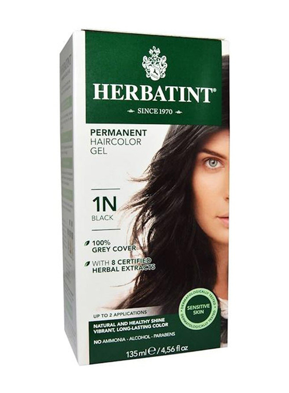 Herbatint Permanent Herbal Hair Color Gel, 135ml, 1N Black