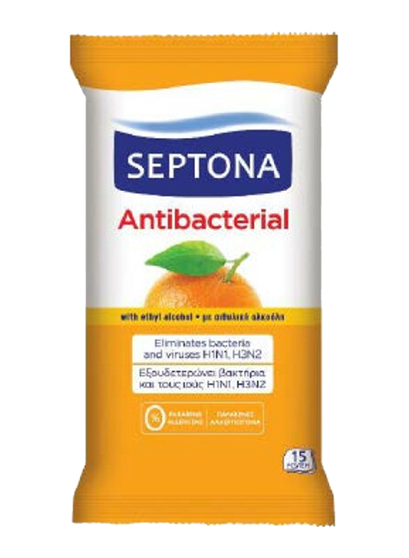 Septona Orange Antibacterial Refreshing Wipes, 15 Wipes