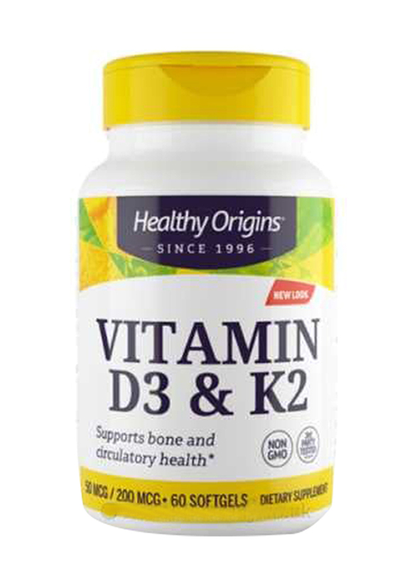 Healthy Origins Vitamin D3 & K2 Supplement, 60 Capsules