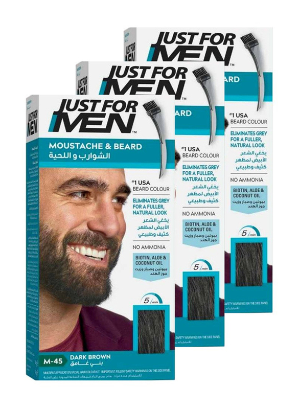 Just For Men X 3 Brush-In Color Gel for Moustache & Beard, M-45 Dark Brown