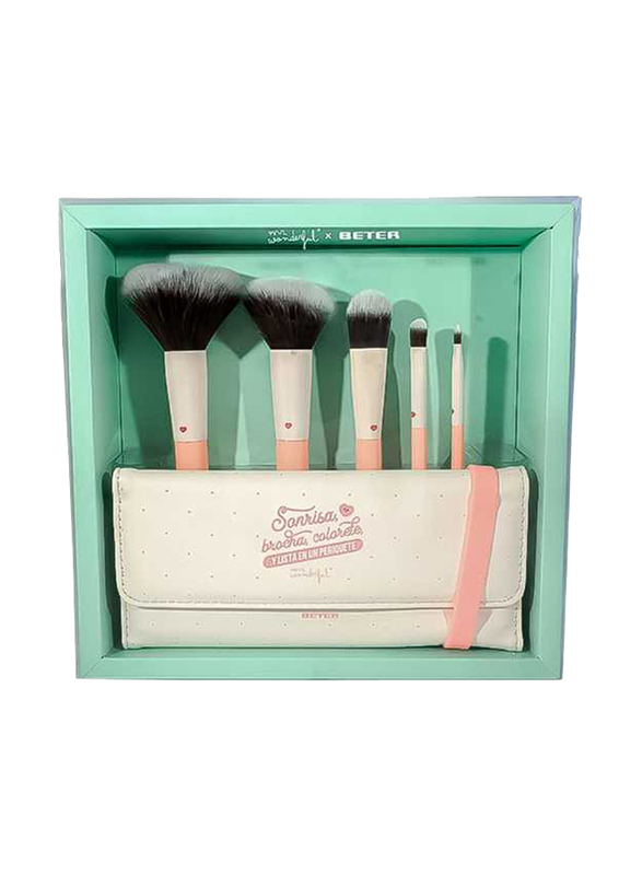 Beter Mr Wonderful Cosmetic Makeup Brush with Case, 5 Pieces, 30142, Multicolour