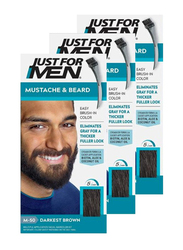 Just For Men X 3 Brush-In Color Gel for Moustache & Beard, M-50 Darkest Brown