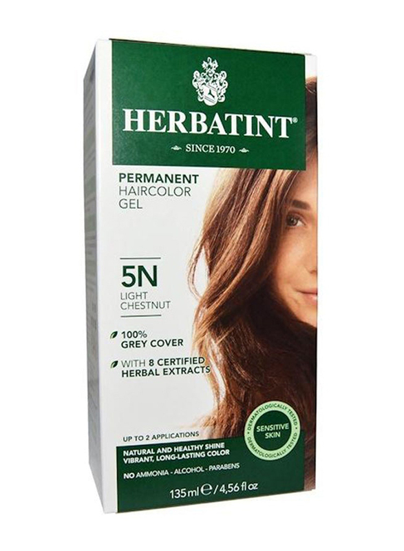 Herbatint Permanent Herbal Hair Color Gel, 135ml, 5N Light Chestnut