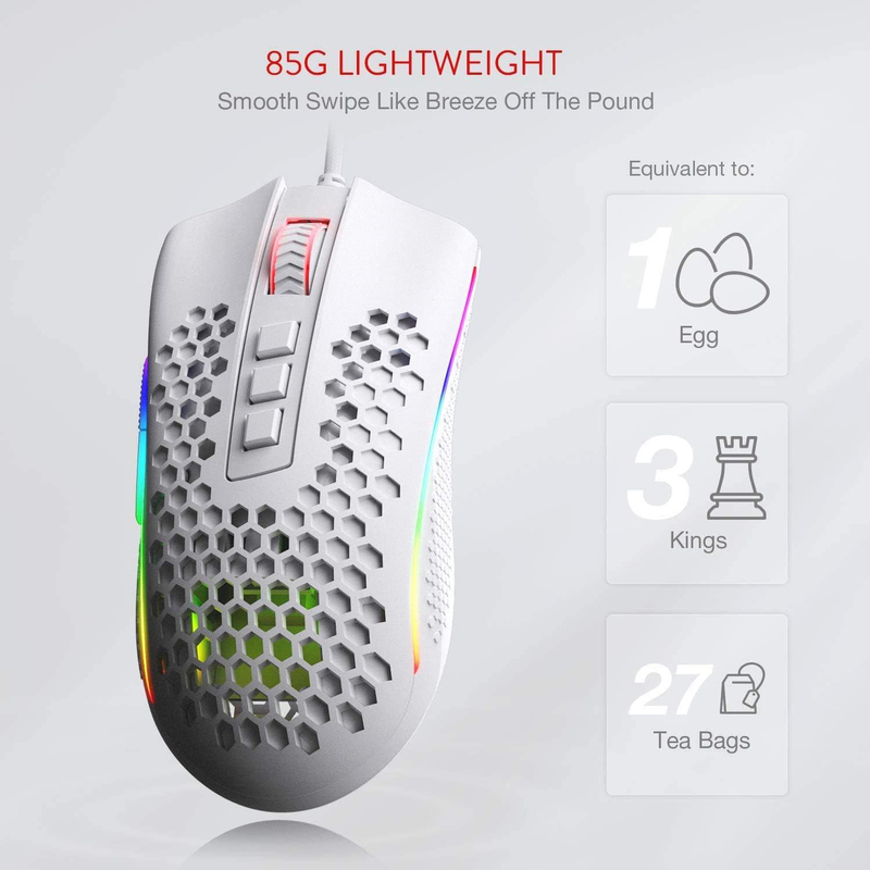Red Dragon M808 Storm Color Space RGB Honeycomb Body Gaming Mouse with 12400 dpi Optical Sensor, 7 Programmable Buttons, Precise Recording & Super Light Cable, White